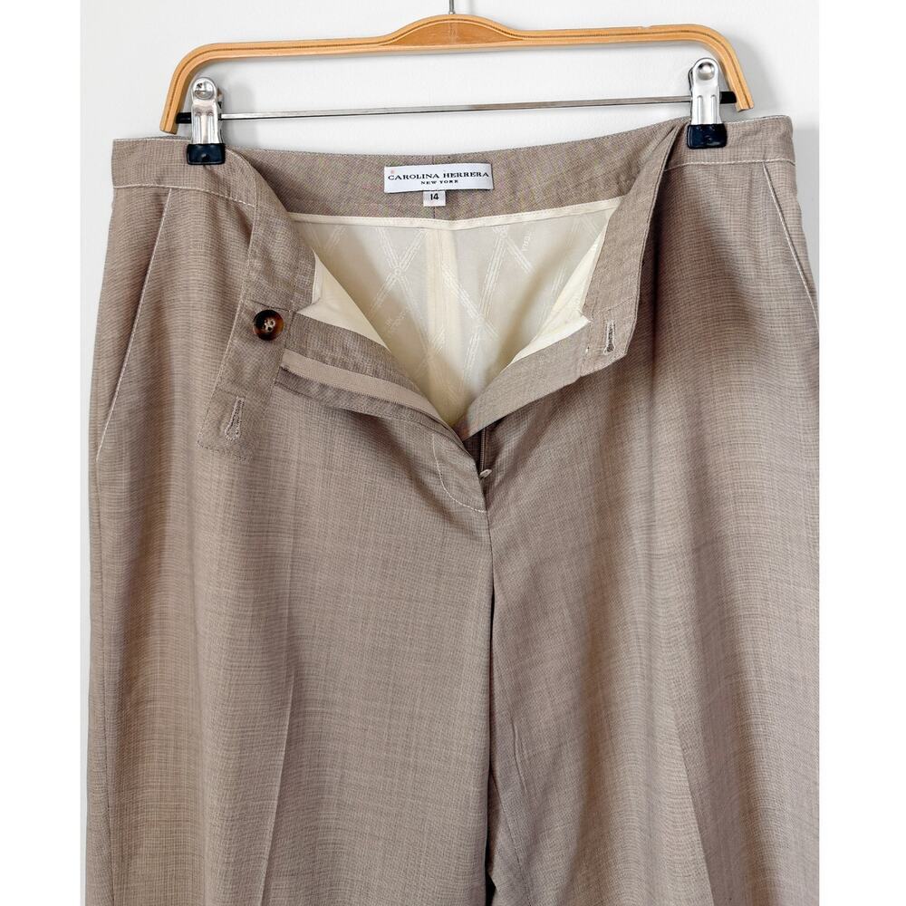 Carolina Herrera Brown Gray Virgin Wool Silk Woven Wide Leg Trouser Pants 14 - Picture 4 of 7